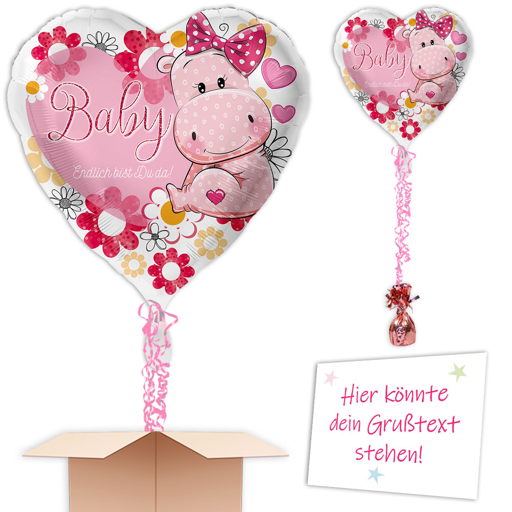 Herz Baby Ballon mit Helium gefüllt, Karte, Schmuckband, Gewicht