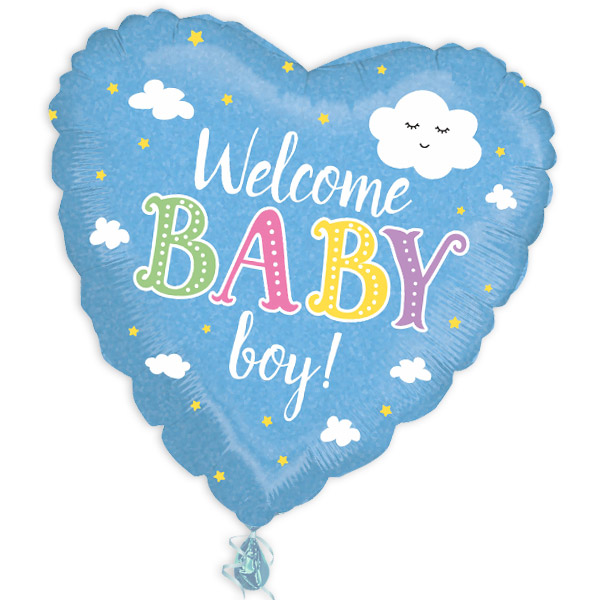 Folienballon in Herzform, Welcome Baby Boy, 38cm x 39cm
