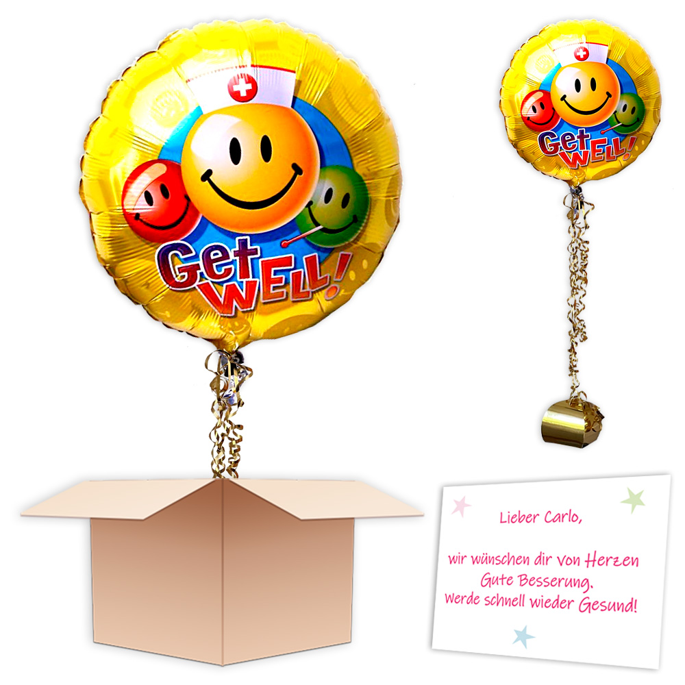 Ballongruß "Gute Besserung", Heliumballon im Karton