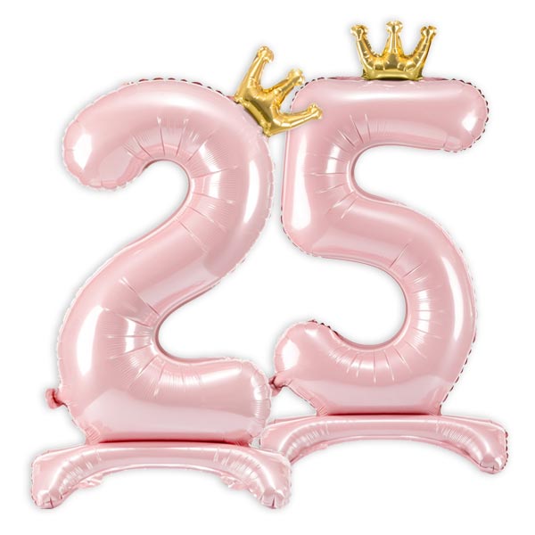 Stehende Ballons, Zahl 25 mit Krönchen, rosa, 84cm hoch