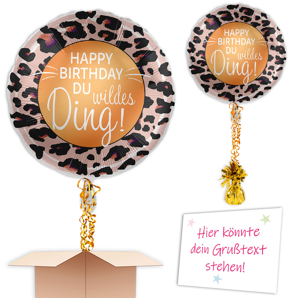 Happy Birthday du wildes Ding Heliumballon mit Schmuckband u. Gewicht
