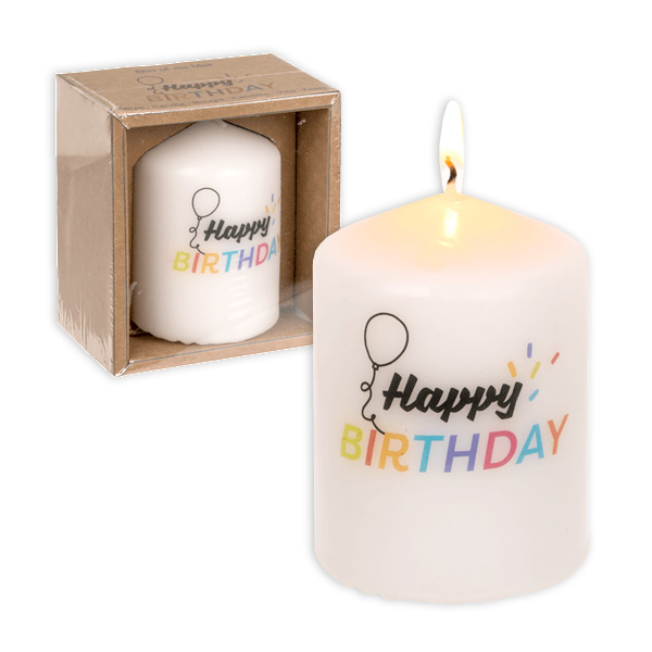 Motiv-Kerze "Happy Birthday" in Geschenkbox, 8cm