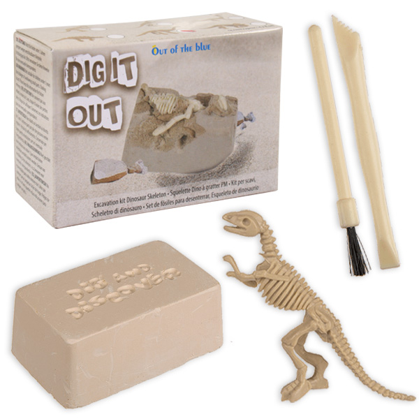 Dinosaurier Archäologie-Spiel als Set mit Dino-Gipsblock, Meißel & Pinsel