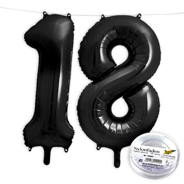 18. Geburtstag, XXL Zahlenballon Set 1 & 8 in schwarz, 86cm hoch
