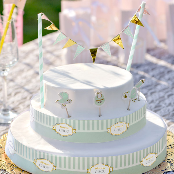 Baby Shower Tortendekoset in mintgrün, 6-teilig, Cake Topper, Picker & Banderole