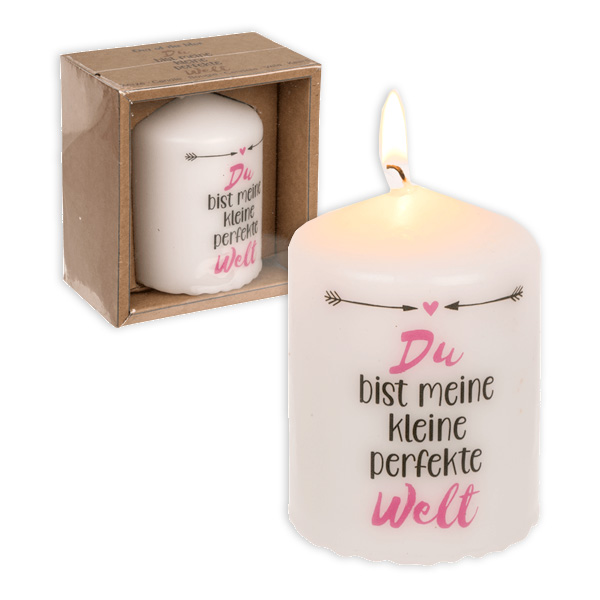 Motiv-Kerze "Du bist meine kleine perfekte Welt" in Geschenkbox, 8cm
