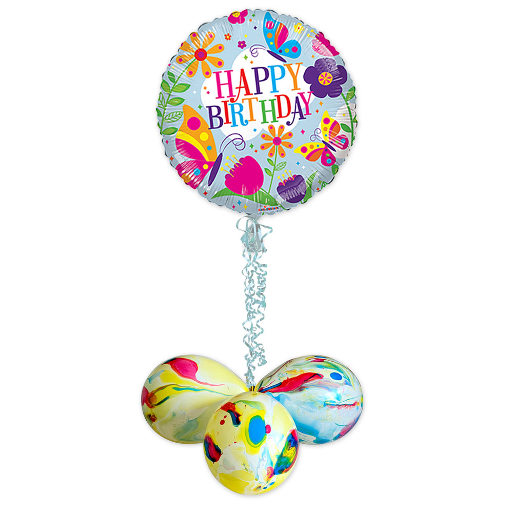 Ballon-Gruß "Happy Birthday Schmetterlinge", Folienballon im Karton
