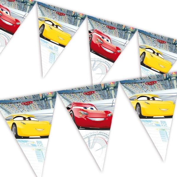 Cars 3 - Wimpelkette mit gelbem und rotem Rennwagen, 1 Stück, 2,3m