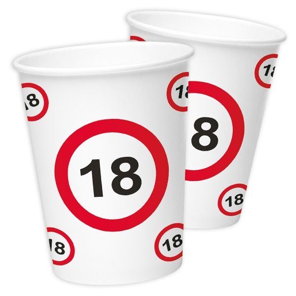 18th Birthday Traffic Sign Paper Cups 350 ml- 8 pieces