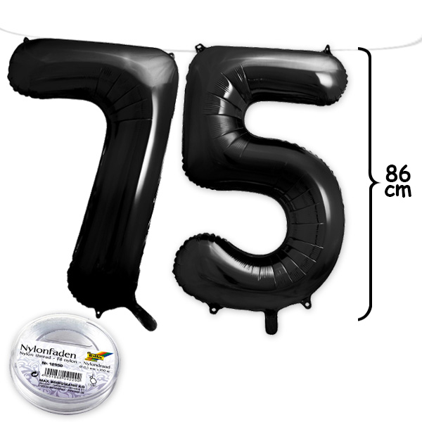 75. Geburtstag, XXL Zahlenballon Set 7 & 5 in schwarz, 86cm hoch