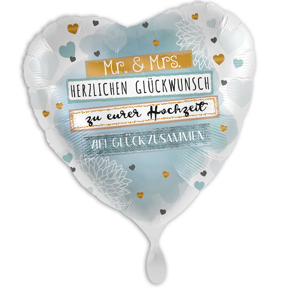 "Mr. & Mrs.", Herzförmiger Folienballon zur Hochzeit, 35cm x 33cm