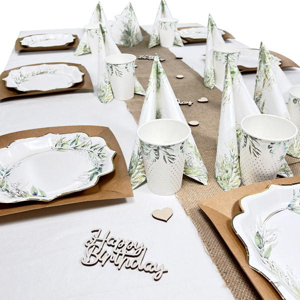 Tischdekoset Happy Birthday Natur, 20 Gäste, 107-tlg.
