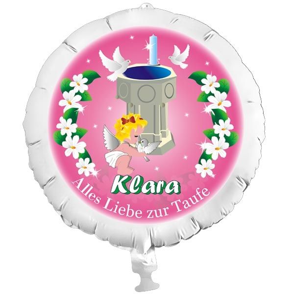 Heliumballon Taufe als Geschenkidee mit Vornamen in Rosa für Tauffeier Mädchen