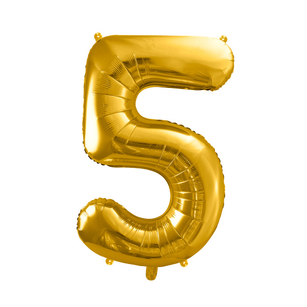 XXL Zahlenballon "5" zum 5. Geburtstag in gold, 86cm hoch