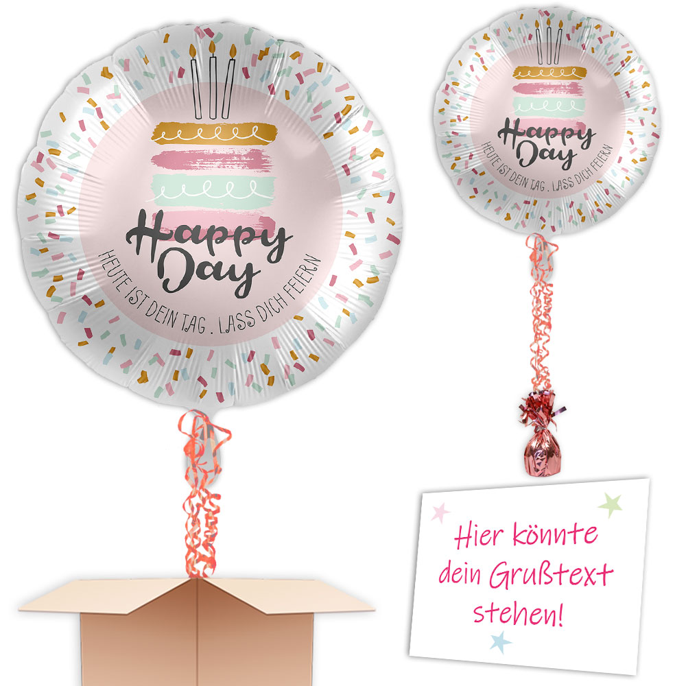 Ballonversand inkl. Helium, Bänder, Gewicht Ballongruß "Happy Day"