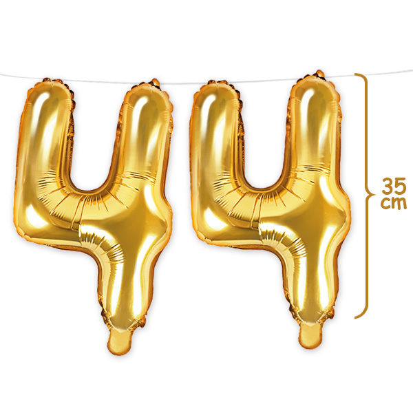 44. Geburtstag, Zahlenballon Set 2 x 4 in gold, 35cm hoch