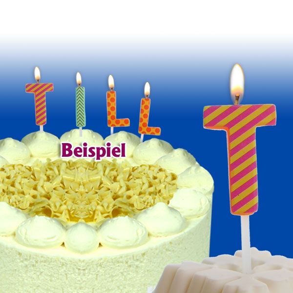 Mini Kerze Buchstabe T, 2,5cm, zum Kombinieren für Namen auf der Torte