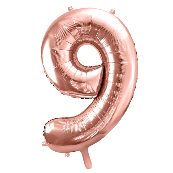 XXL Zahlenballon "9" zum 9. Geburtstag in rosègold, 86cm hoch