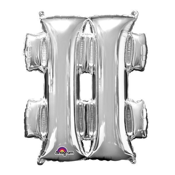 Mini Folienballon Sonderzeichen #, Hashtag aus silberner Folie, 33cm