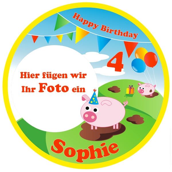 Schweinchen Tortenaufleger mit Foto, Name, Alter