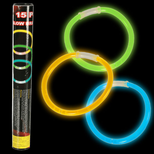 15 Knicklicht-Armbänder, 20 cm, 3-farbig sortiert
