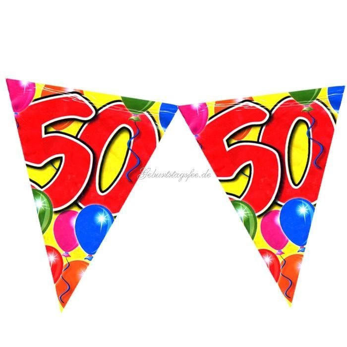 Wimpelkette zum 50. Geburtstag, 10m Partywimpel, Folie