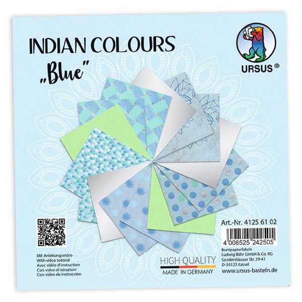 15 Blatt Bastelpapier, Indian Colors in Blautönen, 13,7cm x 13,7cm