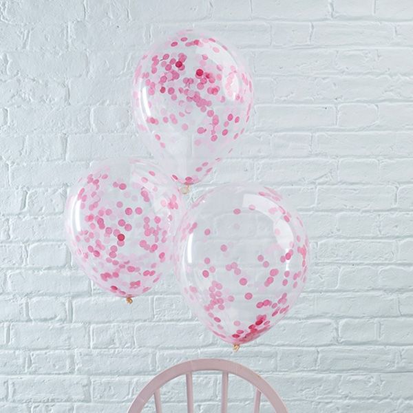 5 Konfetti-Ballons, pink, Ø 30cm