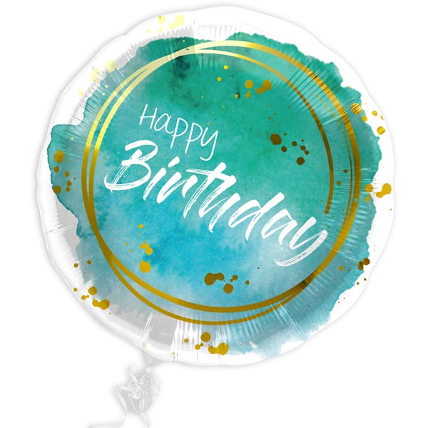 "Happy Birthday" Ballon im Wasserfarben-Design auch mit Grußkarte