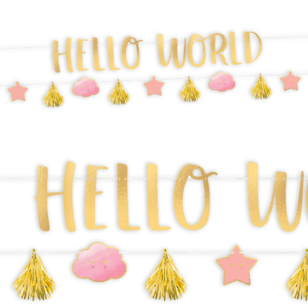 Girlanden-Set "Hello World" in rosa und gold, 2-teilig
