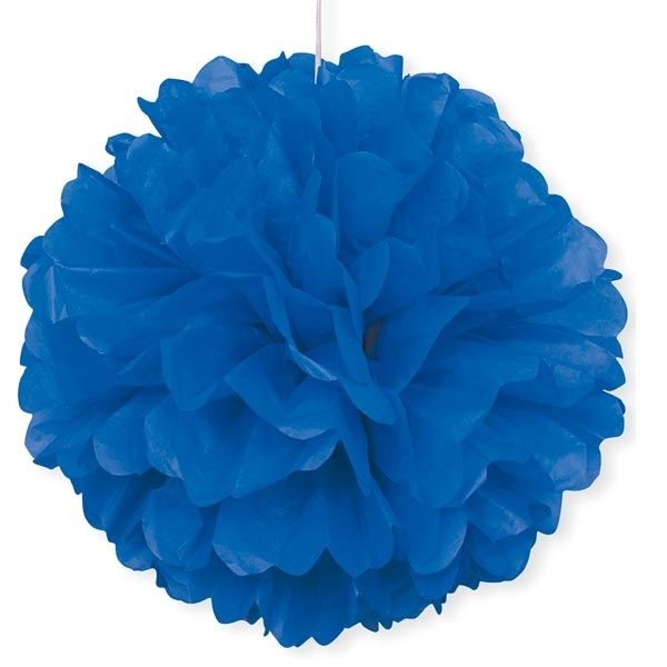 Puffball in Blau mit Band zum Befestigen, 1 blauer Pompom, 40cm