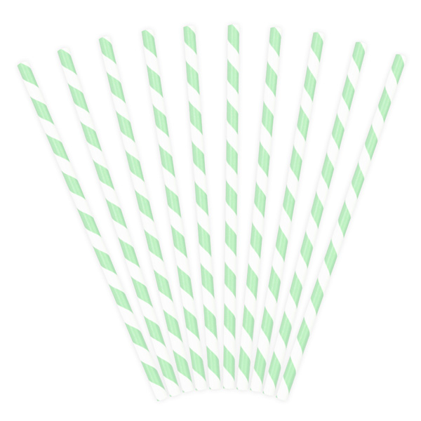 Papiertrinkhalme, mintgrün-weiß gestreift, 10er Pack, 19.5cm