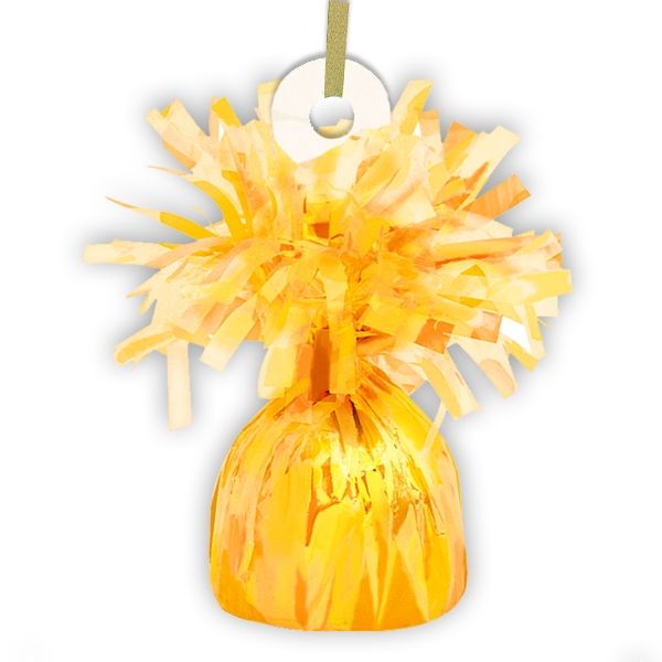 Ballongewicht gelb Metallic 13cm mit hübschen Fransen, glänzende Folie