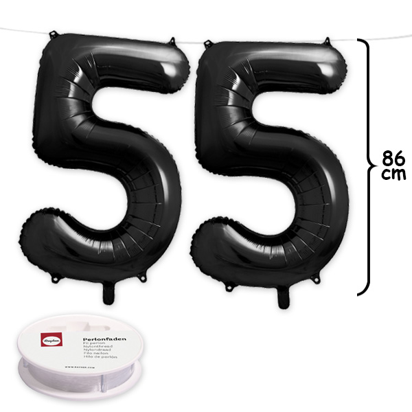55. Geburtstag, XXL Zahlenballon Set 2 x 5 in schwarz, 86cm hoch