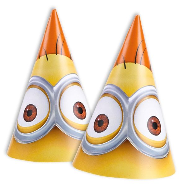 Minions Partyhüte 6er Pack +Gummi, Hütchen für Minions-Mottoparty