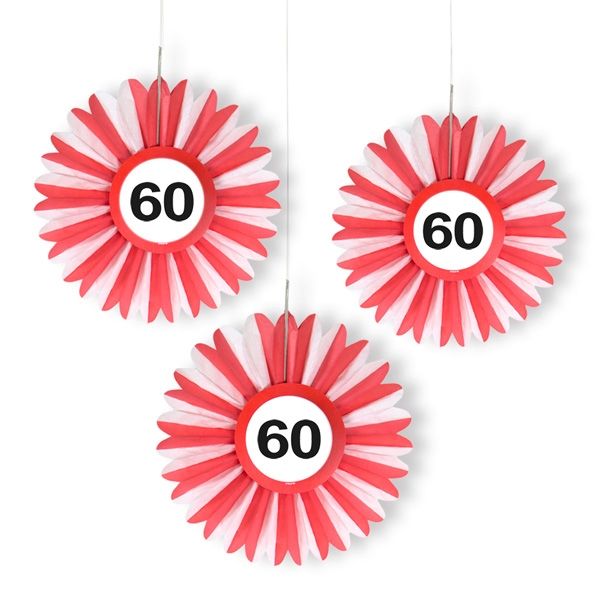 60th Birthday Traffic Sign Honeycomb Fan - 3 pieces