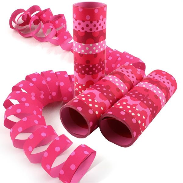 Luftschlangen pink gepunktet, 3&nbsp;Rollen Papierschlangen mit wunderschönem Muster