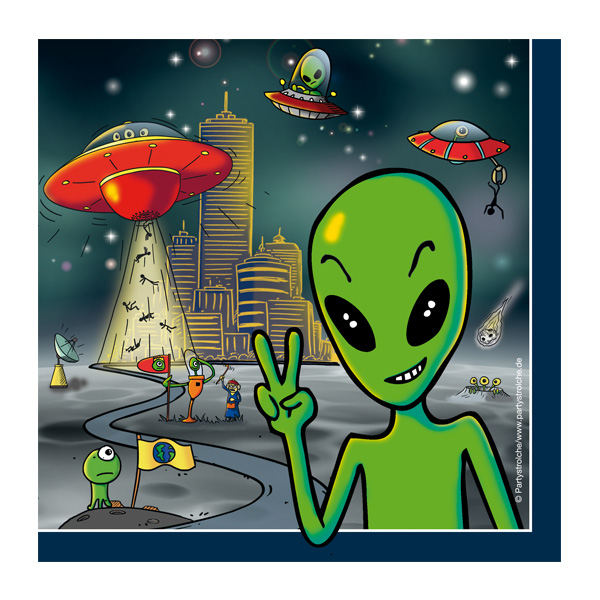 Alien Tischdeko Set bis 16 Kinder, Weltraum Party, 94-teilig