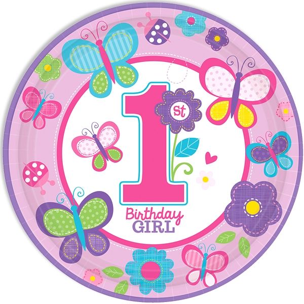 Sweet Birthday Girl - Partyteller, 8er Pack, 23cm Durchmesser - Tischdekoration zum 1. Geburtstag