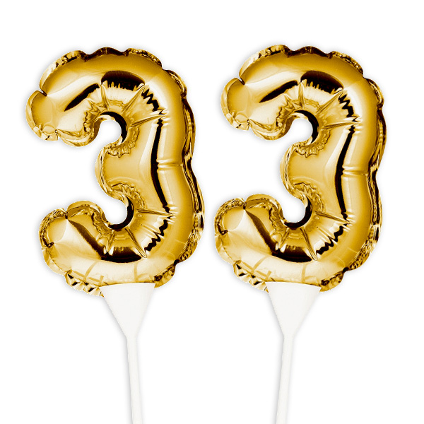 Folienballon-Kuchenpicker zum 33. Geburtstag, Zahl 2 x 3, selbstaufblasend