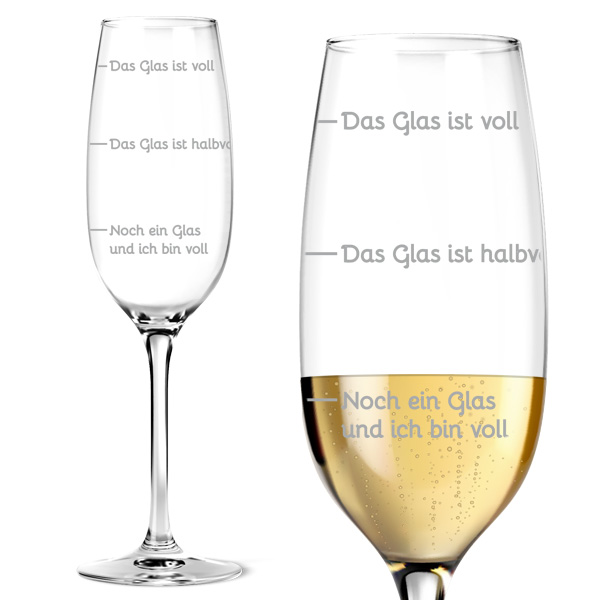 Graviertes Sektglas, Voll, als Geschenk mit Füllstandsanzeige in 3 Ebenen Glas-Art: Standard-Glas