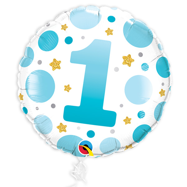 Inkl. Helium, Bänder, Ballongewicht 1.Geburtstag Junge mit "Zahl 1" in Blau