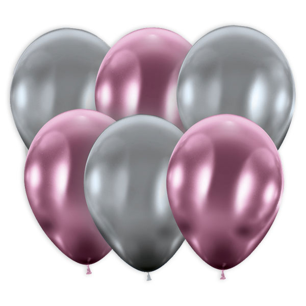 Glänzende Latexballons in rosa und silber, 9 Stück, 20cm