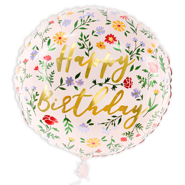 Happy Birthday Folienballon mit Blumenmuster, Ø 35cm