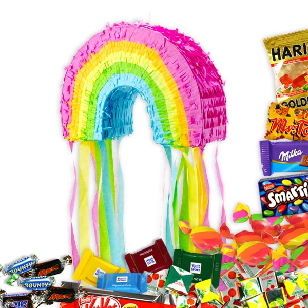 Regenbogen Pinata-Set mit Süßigkeiten-Mix