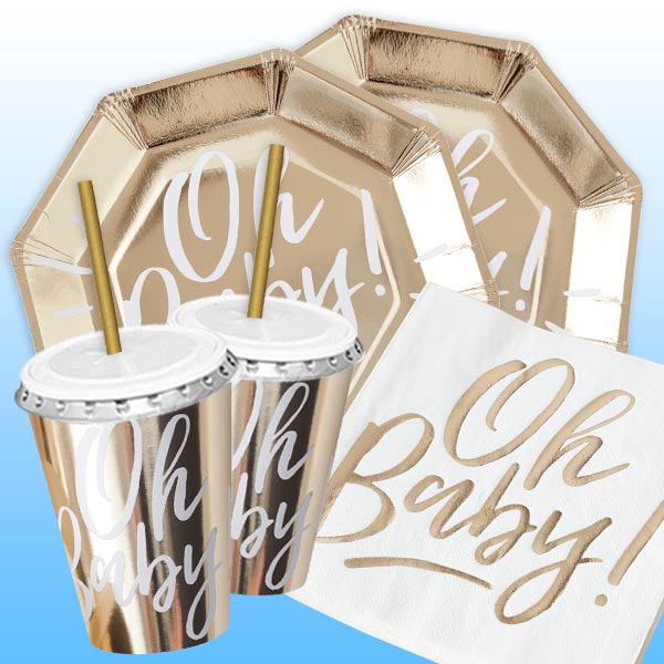 Oh Baby! Babyparty DekoSet Jungen & Mädchen bis 8 Gäste, Tischdeko