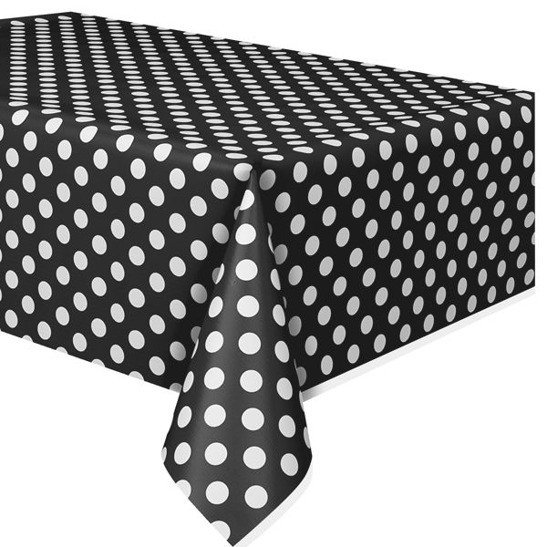 Tischdecke in Schwarz mit weißen Punkten aus Folie, 2,7 × 1,4 m