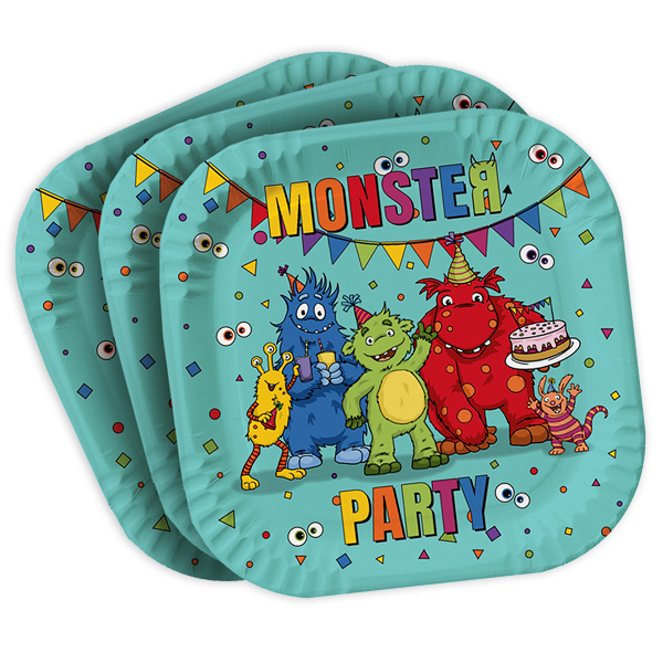 Monster Partyteller, 8 Stk, 23cm x 23cm