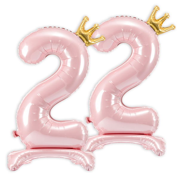 Stehende Ballons zum 22. Geburtstag mit Krönchen, rosa, 84cm hoch