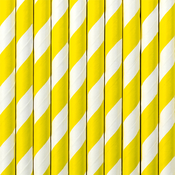 10 Papiertrinkhalme, gelb-weiß gestreift, 19,5cm